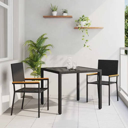 Conjunto de Comedor de Jardín   Negro Ratán Sintético (3 pcs)