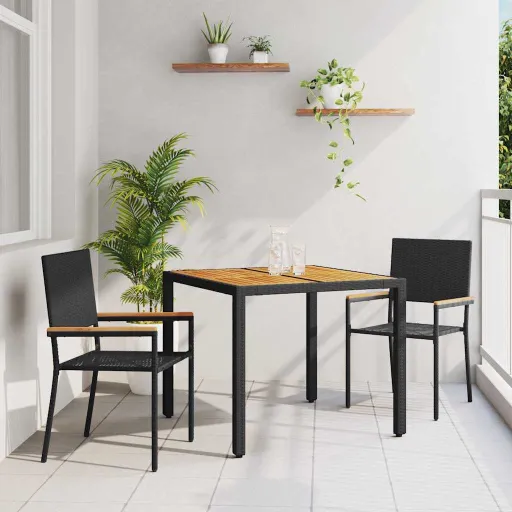 Conjunto de Comedor de Jardín   Negro Ratán Sintético (3 pcs)