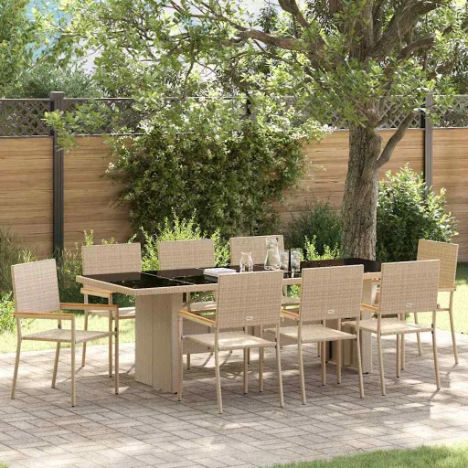 Conjunto de Comedor de Jardín   Beige Ratán Sintético (9 pcs)