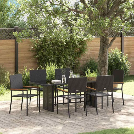 Conjunto de Comedor de Jardín   Negro Ratán Sintético (7 pcs)