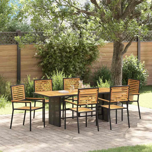 Conjunto de Comedor de Jardín   Negro y Marrón (7 pcs)