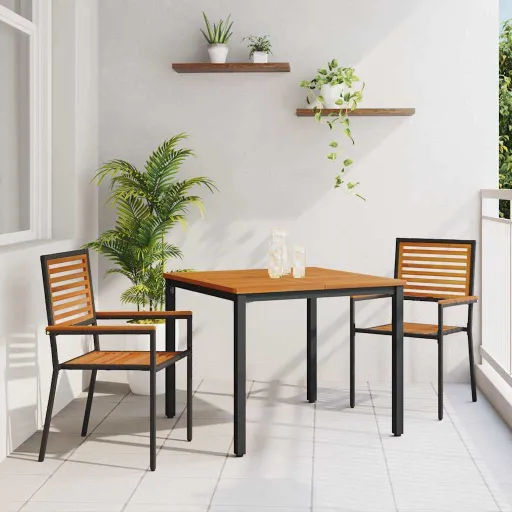 Conjunto de Comedor de Jardín   Negro y Madera (3 pcs)