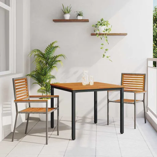 Conjunto de Comedor de Jardín   Gris 90 x 90 x 75 cm (3 pcs)