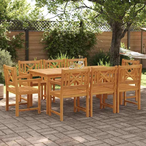 Conjunto de Comedor de Jardín   Marrón (9 pcs)