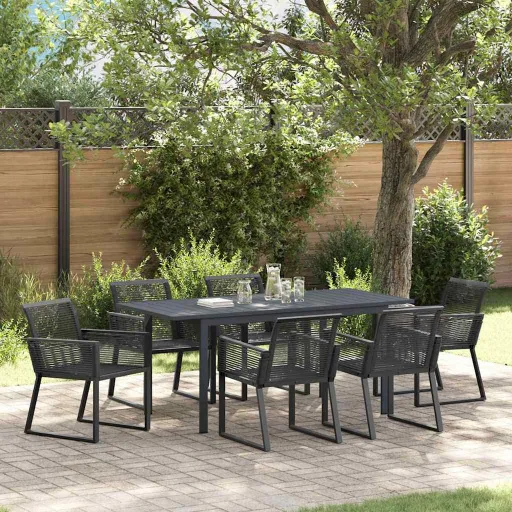 Conjunto de Comedor de Jardín   Negro Ratán Sintético (7 pcs)