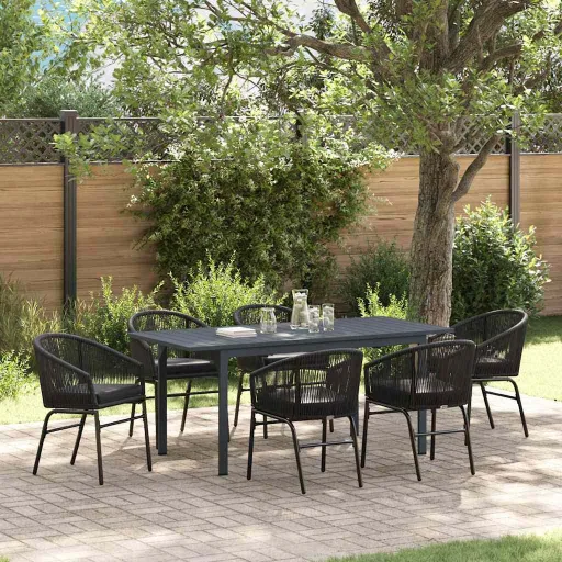 Conjunto de Comedor de Jardín   Negro Ratán Sintético (7 pcs)
