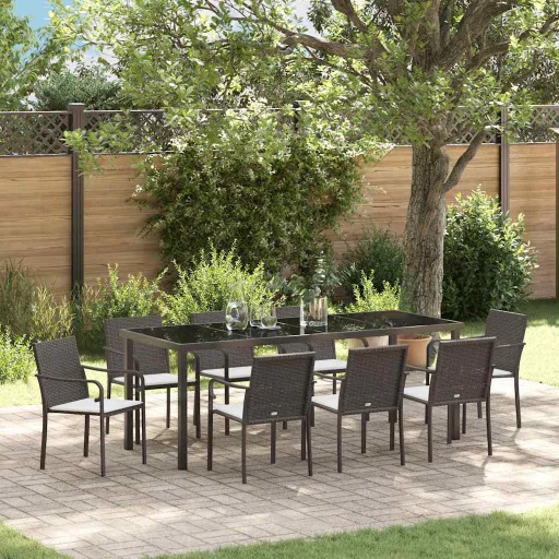 Conjunto de Comedor de Jardín   Marrón Poliratán (9 pcs)