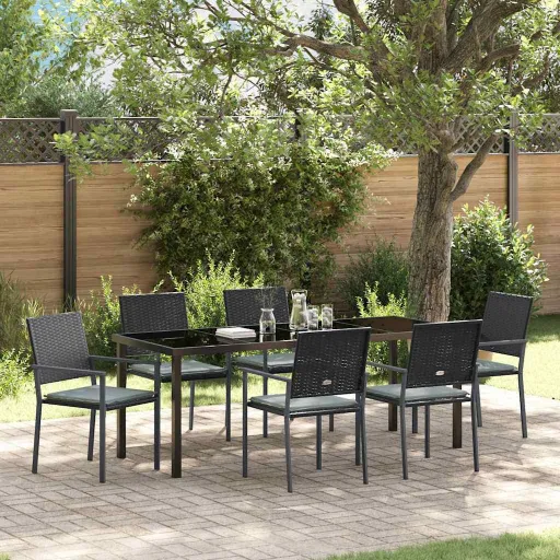 Conjunto de Comedor de Jardín   Negro y Gris Claro (7 pcs)