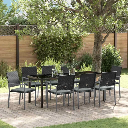 Conjunto de Comedor de Jardín   Negro y Gris Claro (9 pcs)