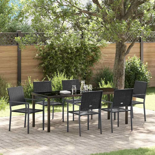 Conjunto de Comedor de Jardín   Negro Ratán Sintético (7 pcs)