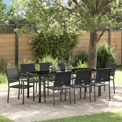 Conjunto de Comedor de Jardín   Negro Ratán Sintético (9 pcs)