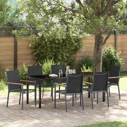 Conjunto de Comedor de Jardín   Negro (7 pcs)