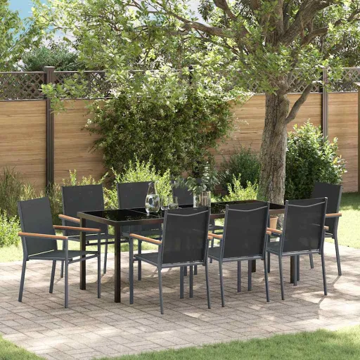 Conjunto de Comedor de Jardín   Negro (9 pcs)