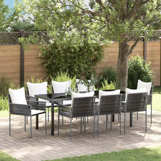Conjunto de Comedor de Jardín   Marrón y Negro (9 pcs)