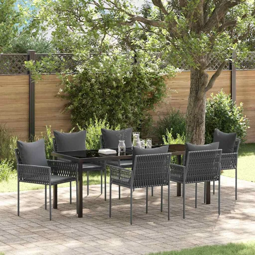 Conjunto de Comedor de Jardín   Negro Poliratán (7 pcs)