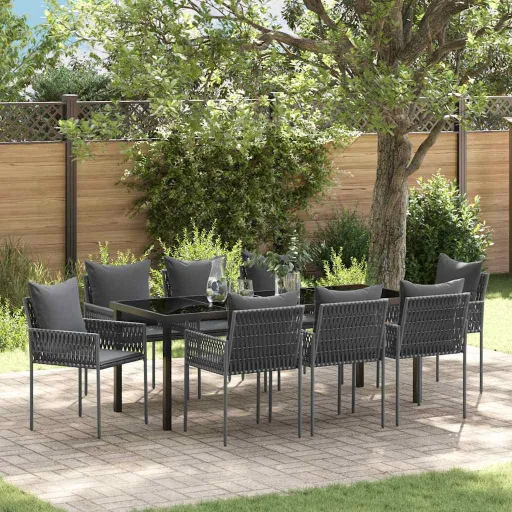 Conjunto de Comedor de Jardín   Negro Poliratán (9 pcs)
