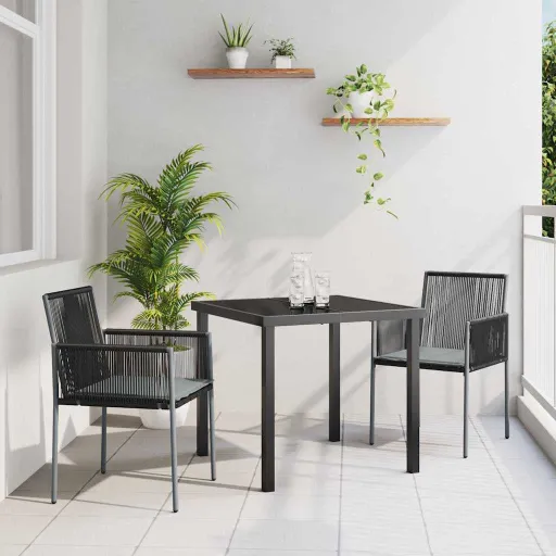 Conjunto de Comedor de Jardín   Negro Ratán Sintético (3 pcs)