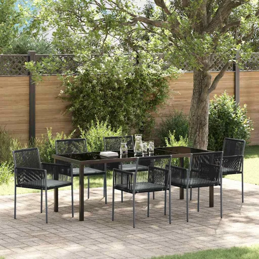 Conjunto de Comedor de Jardín   Negro Ratán Sintético (7 pcs)