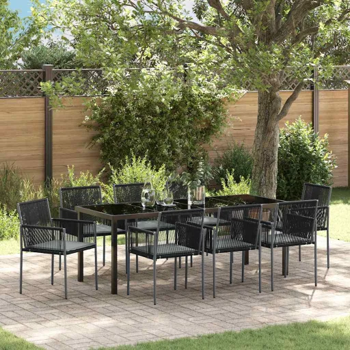 Conjunto de Comedor de Jardín   Negro Ratán Sintético (9 pcs)