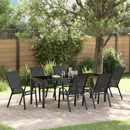 Conjunto de Comedor de Jardín   Negro (7 pcs)