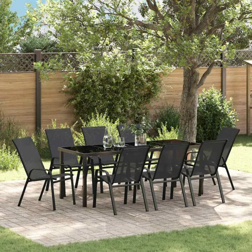 Conjunto de Comedor de Jardín   Negro Textileno y Acero (9 pcs)