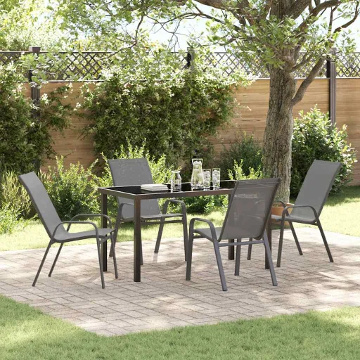 Conjunto de Comedor de Jardín   Gris Textileno y Acero (5 pcs)