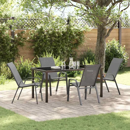 Conjunto de Comedor de Jardín   Gris Textileno y Acero (5 pcs)