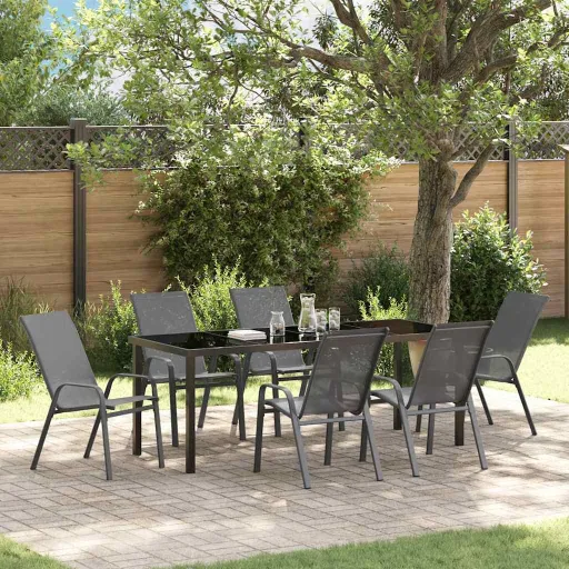 Conjunto de Comedor de Jardín   Gris y Negro (7 pcs)