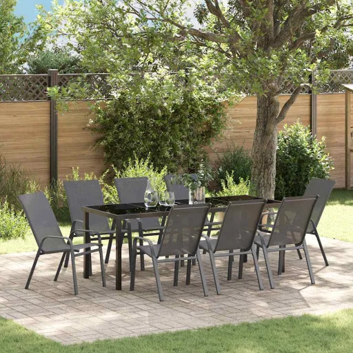 Conjunto de Comedor de Jardín   Gris Textileno y Acero (9 pcs)