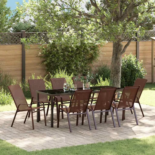 Conjunto de Comedor de Jardín   Marrón y Negro (9 pcs)