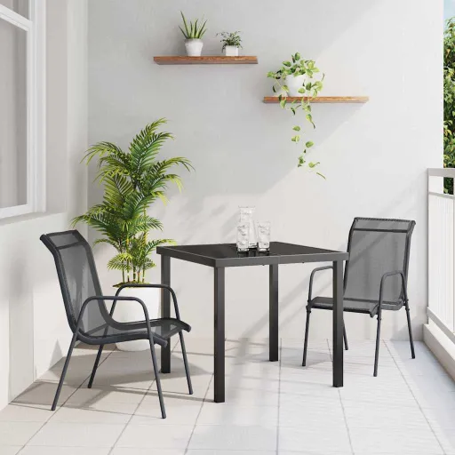 Conjunto de Comedor de Jardín   Negro Textileno y Acero (3 pcs)