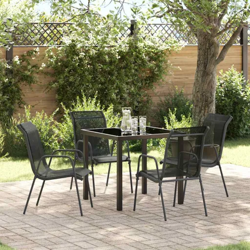 Conjunto de Comedor de Jardín   Negro Textileno y Acero (5 pcs)