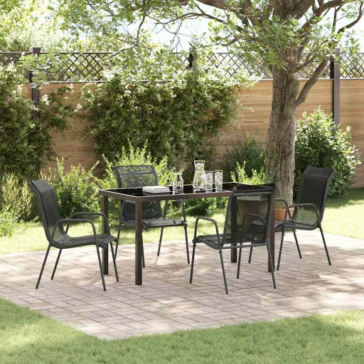 Conjunto de Comedor de Jardín   Negro Textileno y Acero (5 pcs)
