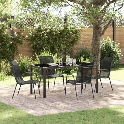 Conjunto de Comedor de Jardín   Negro Textileno y Acero (5 pcs)