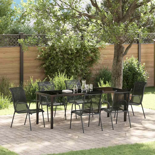 Conjunto de Comedor de Jardín   Negro Textileno y Acero (7 pcs)