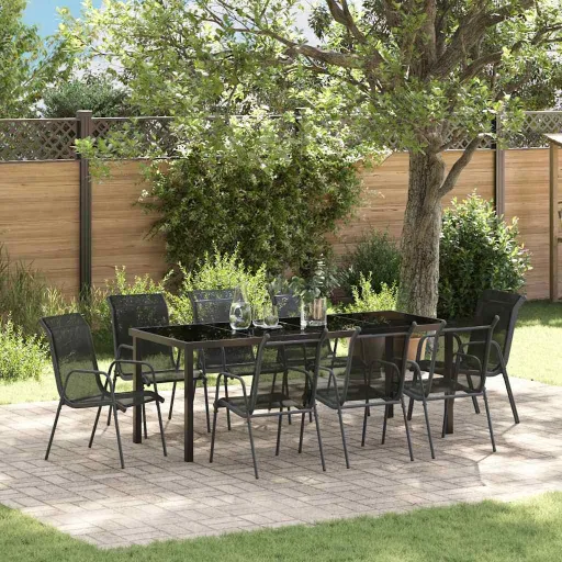 Conjunto de Comedor de Jardín   Negro Textileno y Acero (9 pcs)
