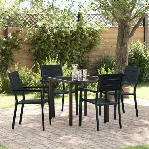 Conjunto de Comedor de Jardín   Negro (5 pcs)