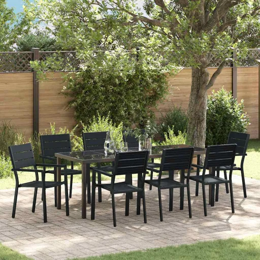 Conjunto de Comedor de Jardín   Negro (9 pcs)