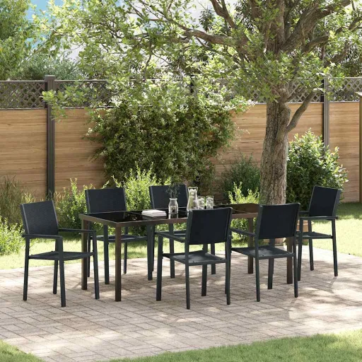 Conjunto de Comedor de Jardín   Negro (7 pcs)