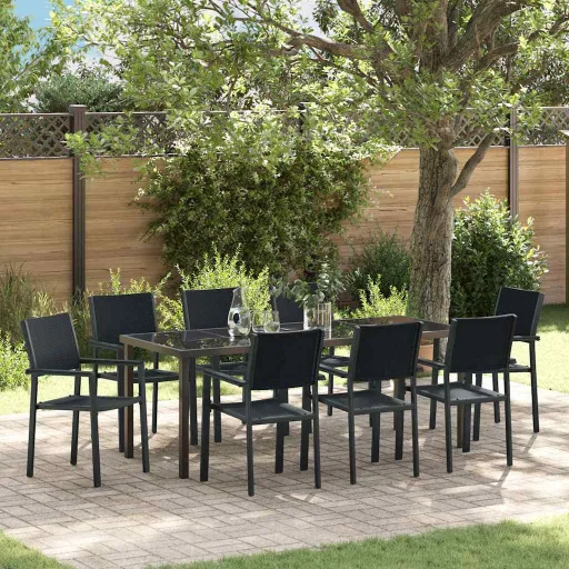 Conjunto de Comedor de Jardín   Negro (9 pcs)