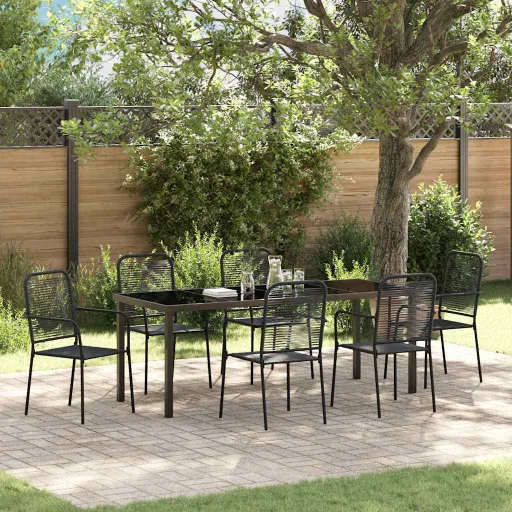 Conjunto de Comedor de Jardín   Negro (7 pcs)