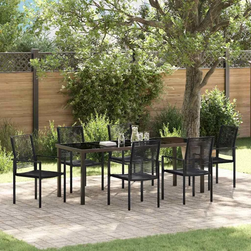 Conjunto de Comedor de Jardín   Negro (7 pcs)