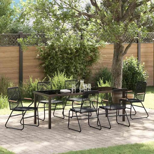 Conjunto de Comedor de Jardín   Negro (7 pcs)