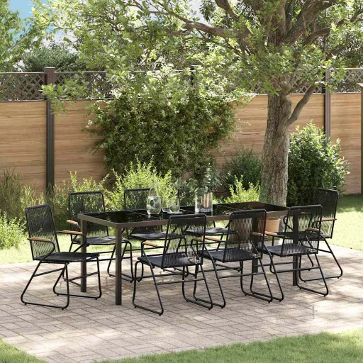 Conjunto de Comedor de Jardín   Negro (9 pcs)