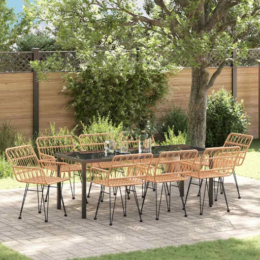 Conjunto de Comedor de Jardín   Marrón (9 pcs)