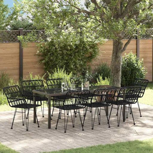 Conjunto de Comedor de Jardín   Negro (9 pcs)