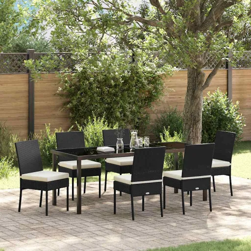 Conjunto de Comedor de Jardín   Negro (7 pcs)