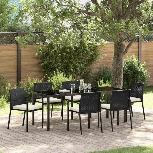 Conjunto de Comedor de Jardín   Negro (7 pcs)