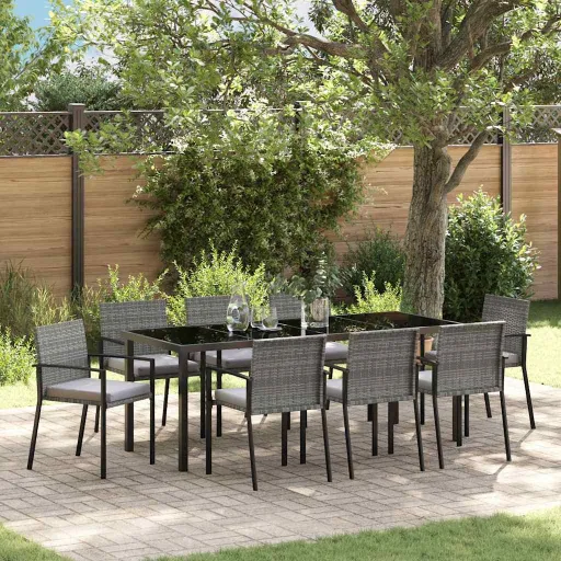 Conjunto de Comedor de Jardín   Gris (9 pcs)