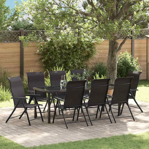 Conjunto de Comedor de Jardín   Negro Café (9 pcs)